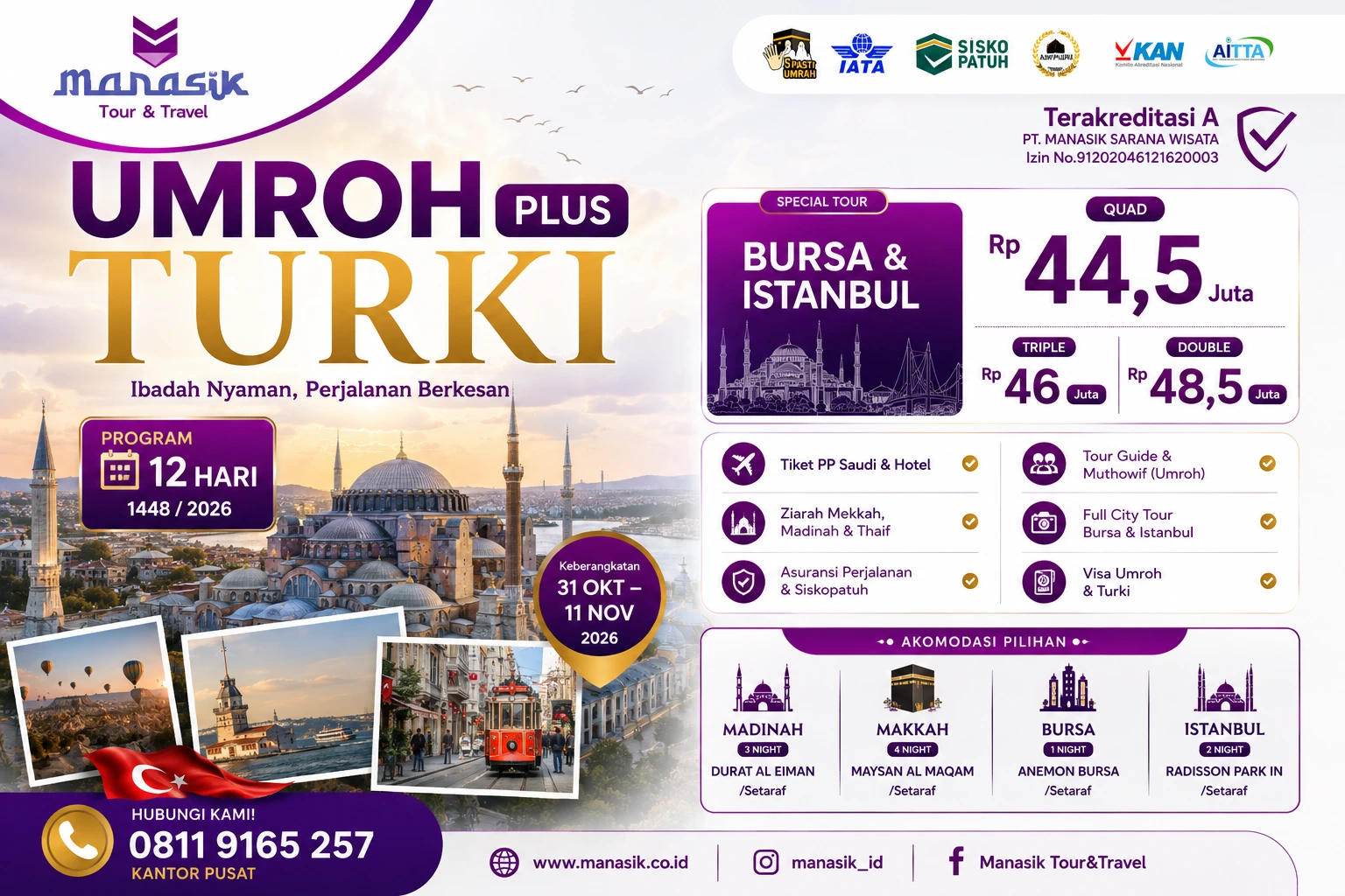 Program Umroh Plus Turki Manasik Tour Travel