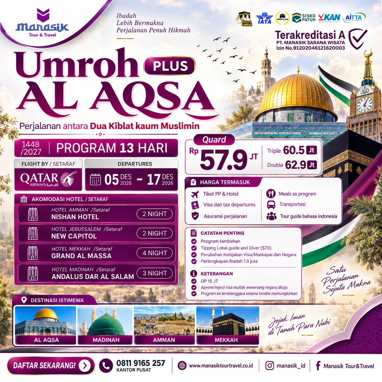 Flyer Umroh Plus Al-Aqsa 5 sampai 17 Desember 2026